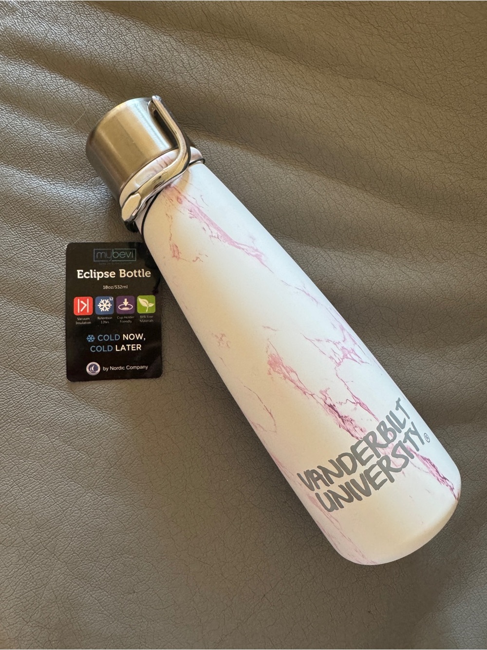Brand New Vanderbilt University Pink Marble Cold Water Bottle 18oz